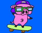 Coloring page Graffiti the pig on a skateboard painted bycookie monster