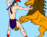 Coloring page Gladiator versus a lion painted bycourtney