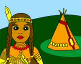 Coloring page Indian and teepee painted bycrystalena