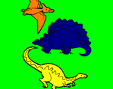 Coloring page Three types of dinosaurs painted bykAiW