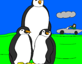 Coloring page Penguin family painted bysumer