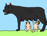 Coloring page Wolf with Romulus and Remus painted byKevin