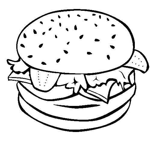 Coloring page Hamburger with everything painted byley