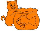Coloring page Cat and fish painted byluis
