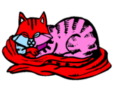 Coloring page Cat in bed painted byluis