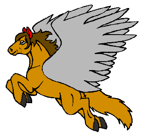 Coloring page Pegasus flying painted by butterfly