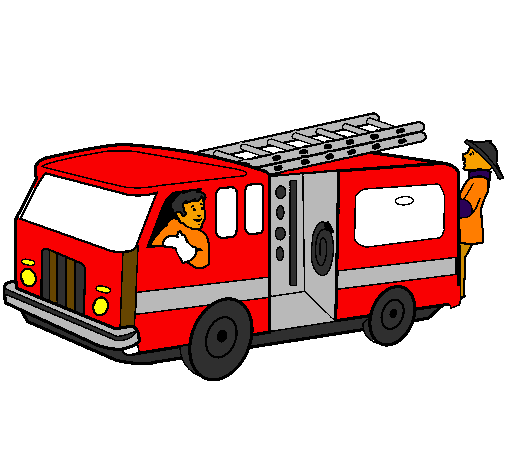 Coloring page Firefighters in the fire engine painted byfritu
