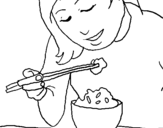 Coloring page Eating rice painted bysara