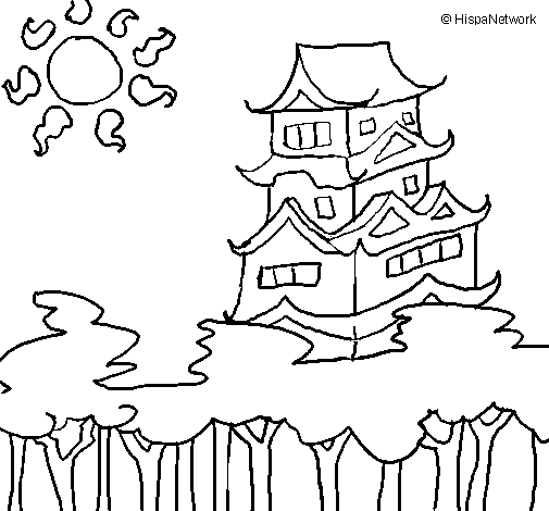 Coloring page Japanese house painted bysara