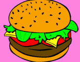 Coloring page Hamburger with everything painted byqintara