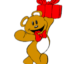 Coloring page Teddy bear with present painted byqintara