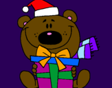 Coloring page Teddy bear with present painted byKaren