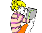 Coloring page Little girl reading painted bycarmen
