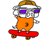 Coloring page Graffiti the pig on a skateboard painted bydiana