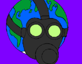 Coloring page Earth with gas mask painted bylucca