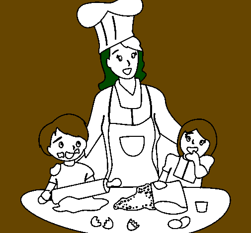 Coloring page Cooking with mom painted byanonymous