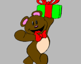 Coloring page Teddy bear with present painted bychistian