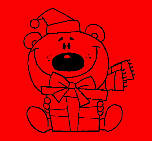Coloring page Teddy bear with present painted byLUCAS