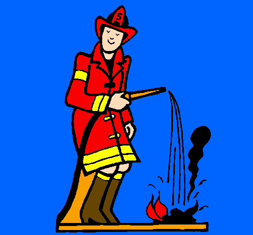Coloring page Firefighter putting out fire painted bynatan