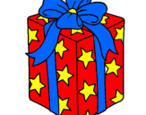 Coloring page Present wrapped in starry paper painted byvalentin