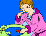 Coloring page Little boy brushing his teeth painted byInge