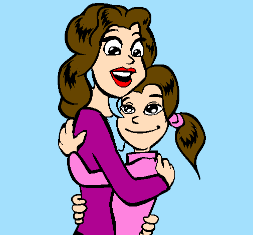 Coloring page Mother and daughter embraced painted byanabel