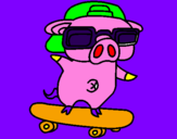 Coloring page Graffiti the pig on a skateboard painted byemanuel