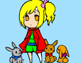 Coloring page Girl with bunnies painted byHELENA