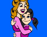 Coloring page Mother and daughter embraced painted byjuaquni