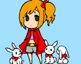 Coloring page Girl with bunnies painted by_*Selena*_