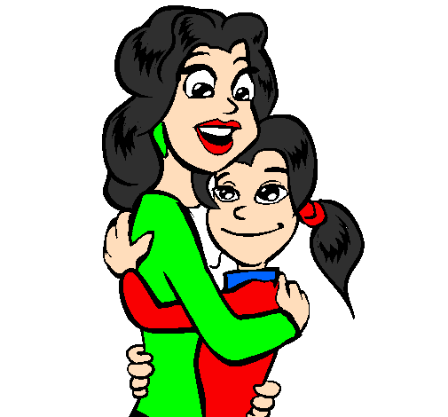 Coloring page Mother and daughter embraced painted bysaloni