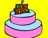 Coloring page New year cake painted bysaloni
