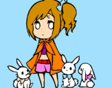 Coloring page Girl with bunnies painted bydolores