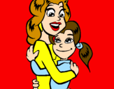 Coloring page Mother and daughter embraced painted bylalachica