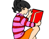 Coloring page Little girl reading painted byyen2x