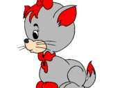 Coloring page Cat with bow painted byyen2x