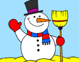 Coloring page snowman with broom painted byRaquel