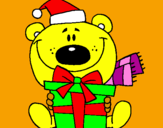 Coloring page Teddy bear with present painted byanonymous
