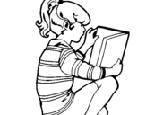 Coloring page Little girl reading painted bykakay