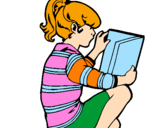 Coloring page Little girl reading painted bykakay