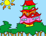 Coloring page Japanese house painted bymn
