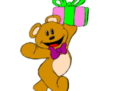 Coloring page Teddy bear with present painted byEmina