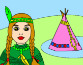 Coloring page Indian and teepee painted bymn