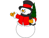 Coloring page snowman with tree painted byMilica