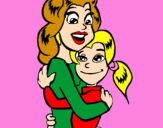 Coloring page Mother and daughter embraced painted byMilica