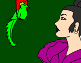 Coloring page Woman and bird painted byrenata