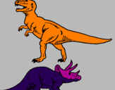 Coloring page Triceratops and Tyrannosaurus rex painted byrex
