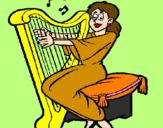 Coloring page Woman playing the harp painted byEmina