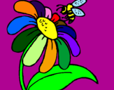 Coloring page Daisy with bee painted byariana 