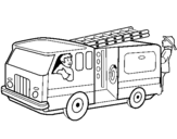 Coloring page Firefighters in the fire engine painted byFIRE